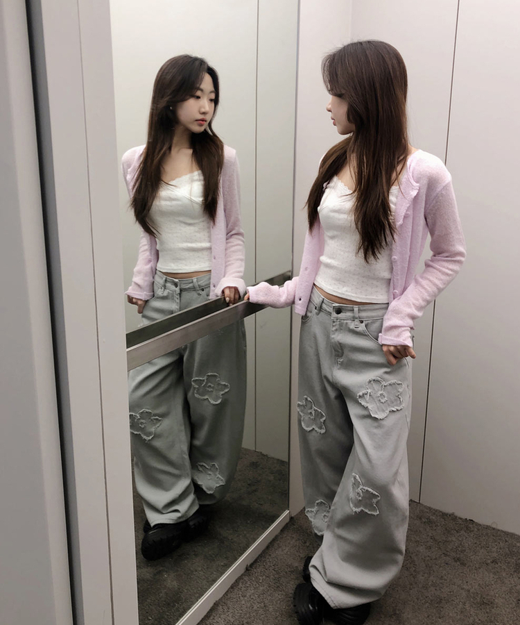 フラワー刺繍ワイドバルーンパンツ GREY