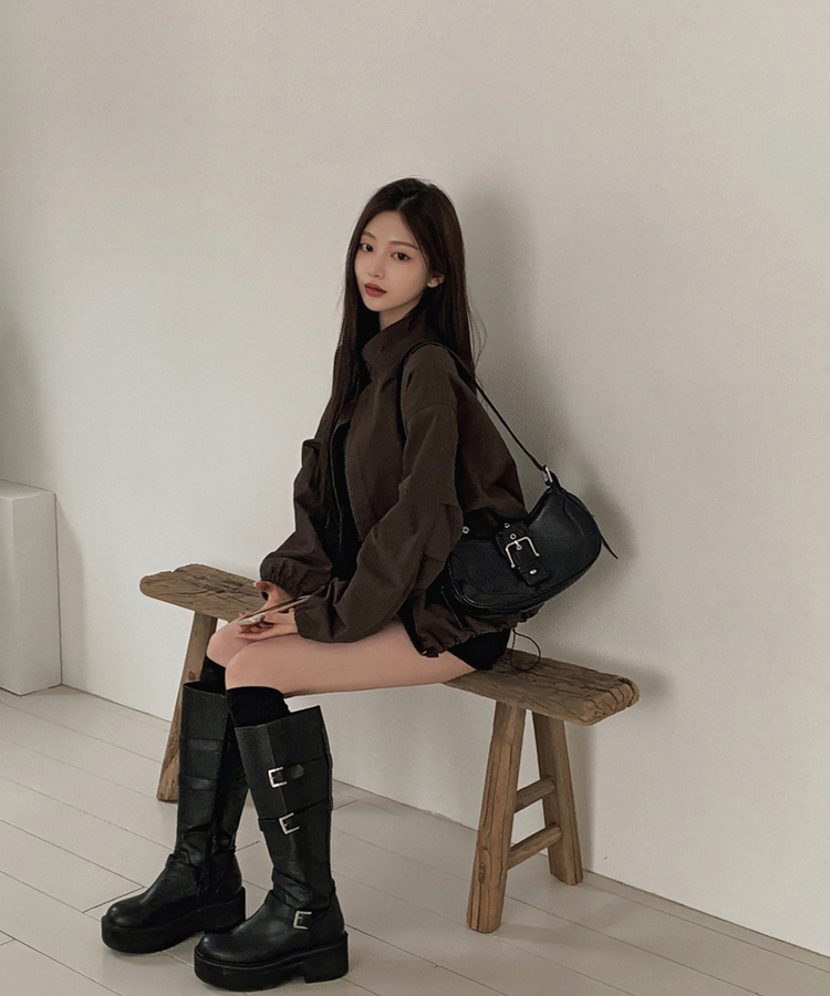 ハイネックウィンドブレーカージャケット BROWN