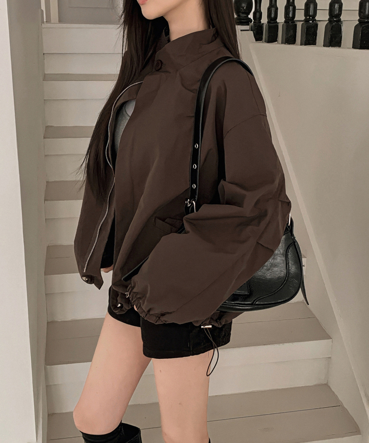 ハイネックウィンドブレーカージャケット BROWN