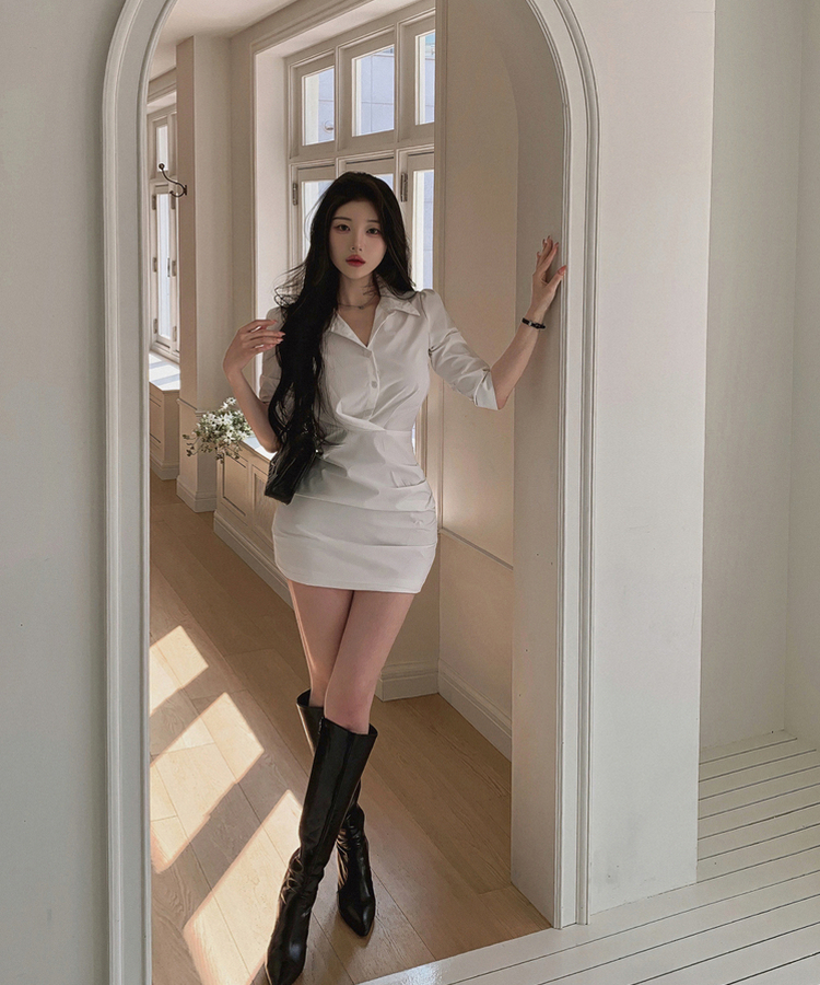 ホワイトシャツミニワンピース WHITE