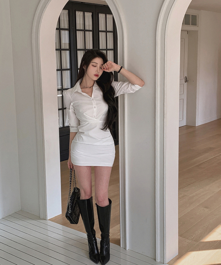 ホワイトシャツミニワンピース WHITE