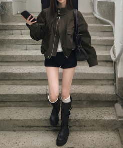 ハイネッククロップドジャケット KHAKI