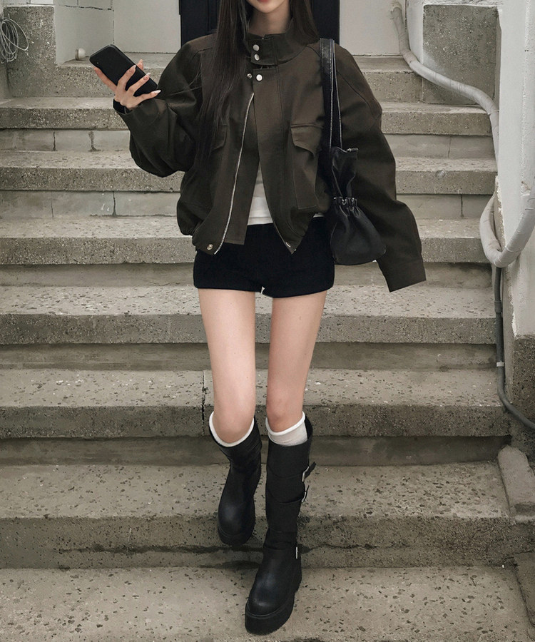 ハイネッククロップドジャケット KHAKI