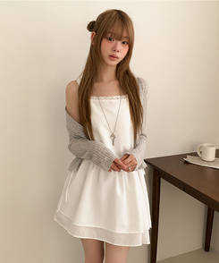 ストラップビスチェリボンレイヤードミニワンピース WHITE