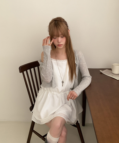 ストラップビスチェリボンレイヤードミニワンピース WHITE