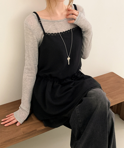 ストラップビスチェリボンレイヤードミニワンピース BLACK