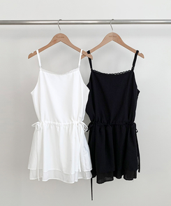 ストラップビスチェリボンレイヤードミニワンピース