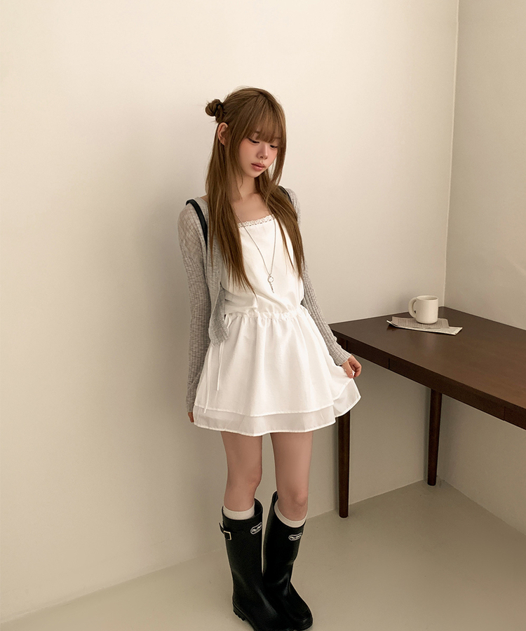 ストラップビスチェリボンレイヤードミニワンピース WHITE