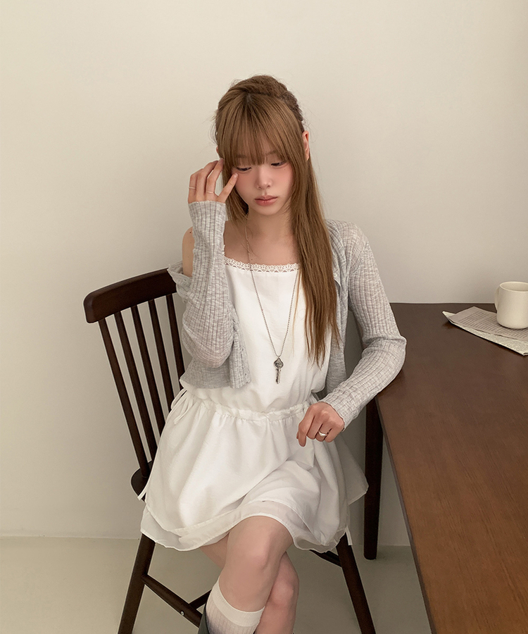 ストラップビスチェリボンレイヤードミニワンピース WHITE