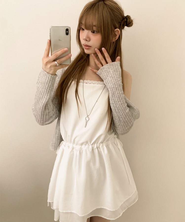 ストラップビスチェリボンレイヤードミニワンピース WHITE