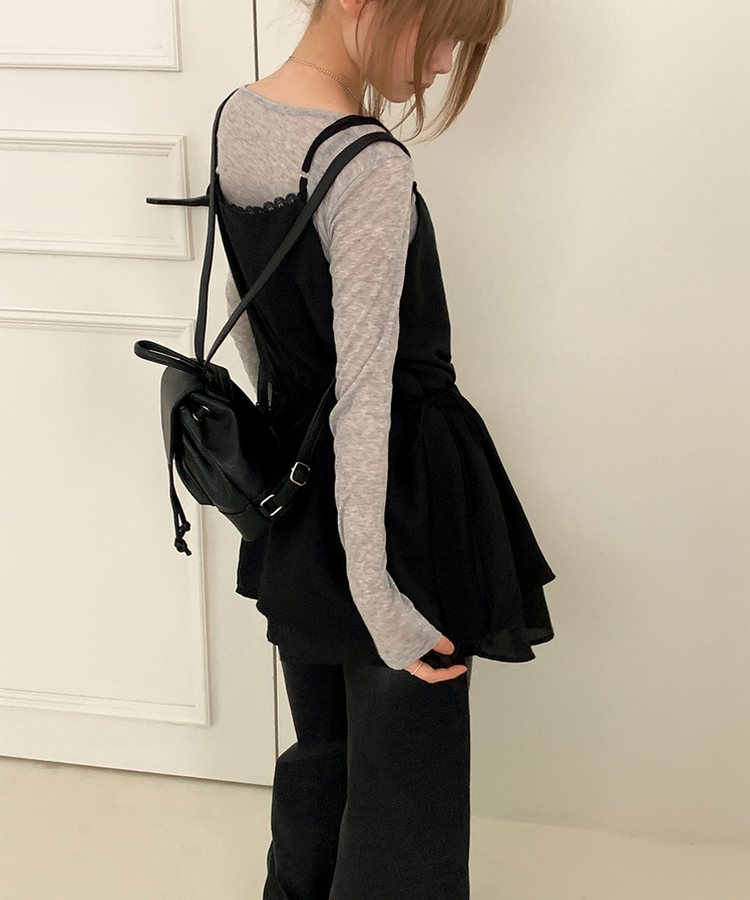 ストラップビスチェリボンレイヤードミニワンピース BLACK