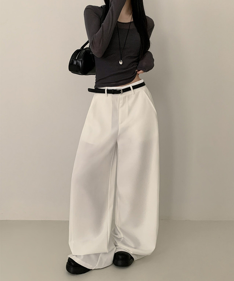【丈別】ピンタックワイドスラックスパンツ WHITE