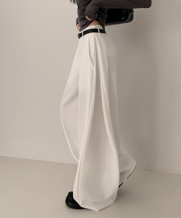 【丈別】ピンタックワイドスラックスパンツ WHITE