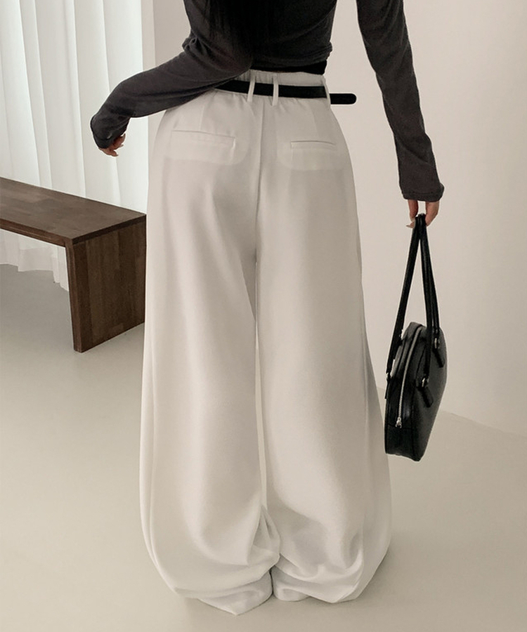【丈別】ピンタックワイドスラックスパンツ WHITE