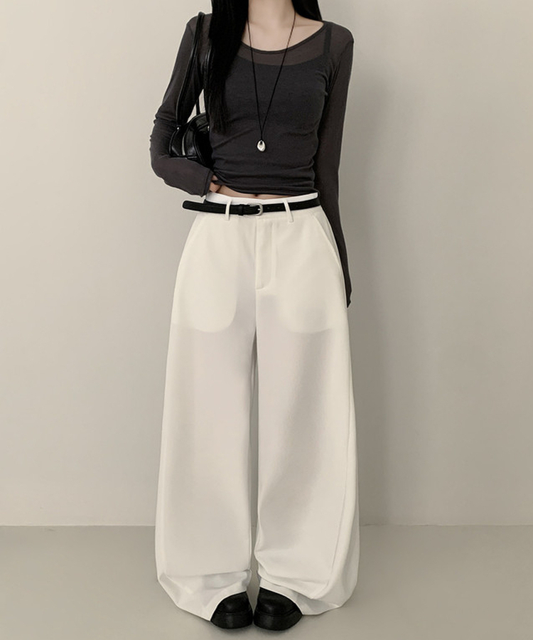 【丈別】ピンタックワイドスラックスパンツ WHITE