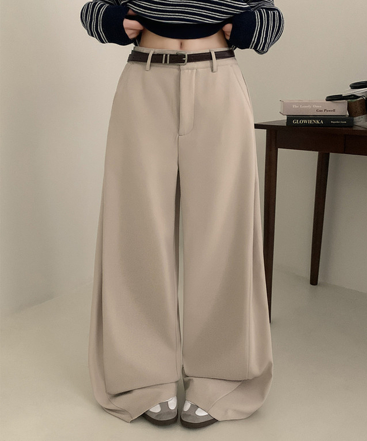 【丈別】ピンタックワイドスラックスパンツ BEIGE