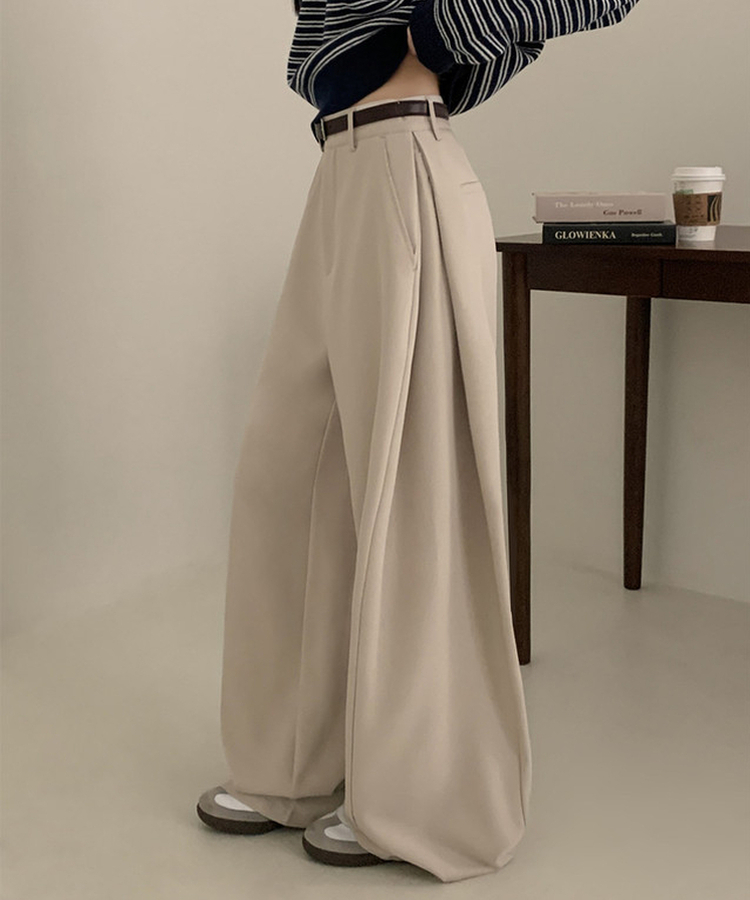 【丈別】ピンタックワイドスラックスパンツ BEIGE
