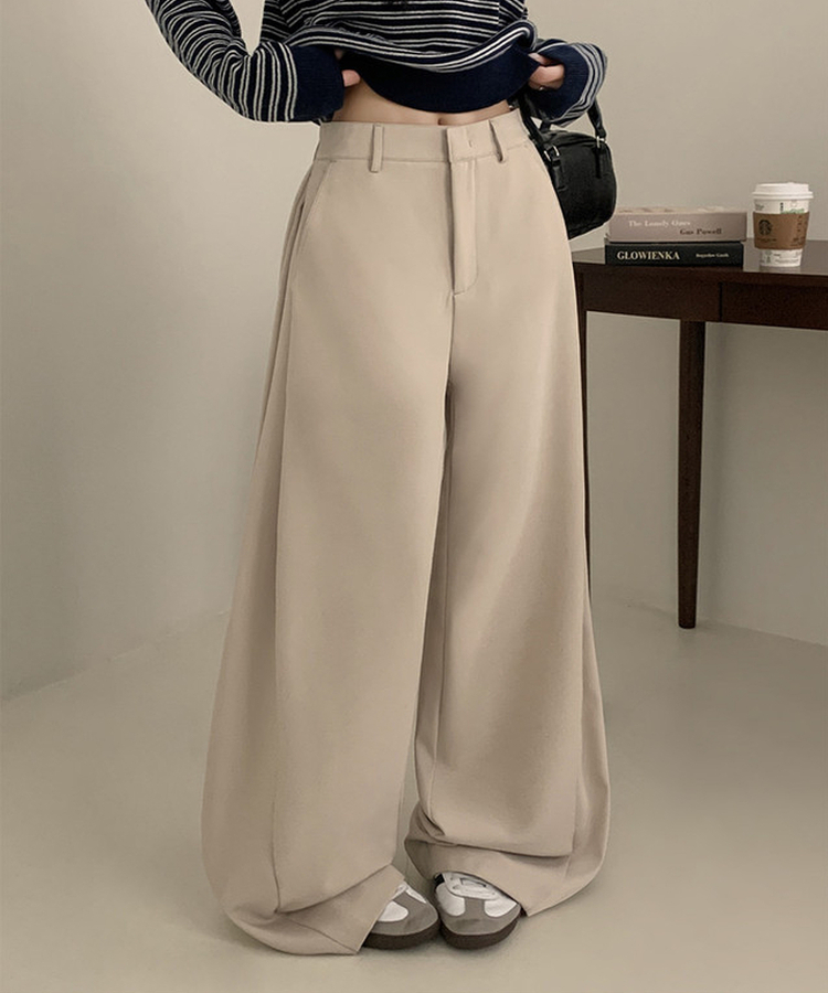 【丈別】ピンタックワイドスラックスパンツ BEIGE