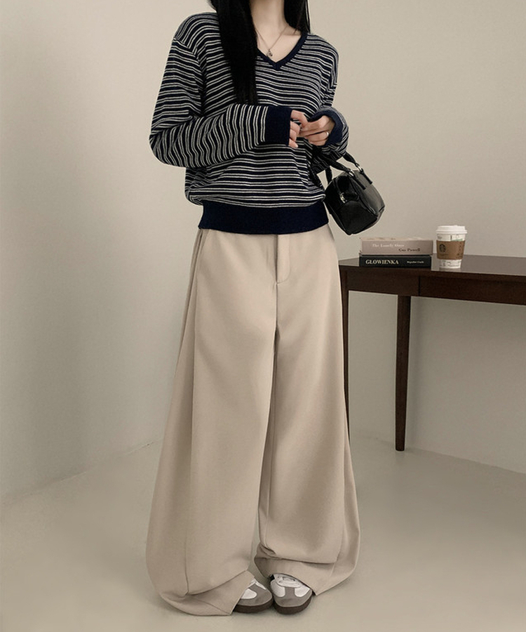 【丈別】ピンタックワイドスラックスパンツ BEIGE