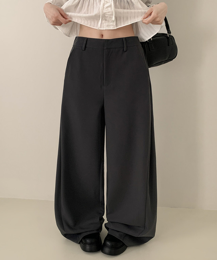 【丈別】ピンタックワイドスラックスパンツ CHARCOAL