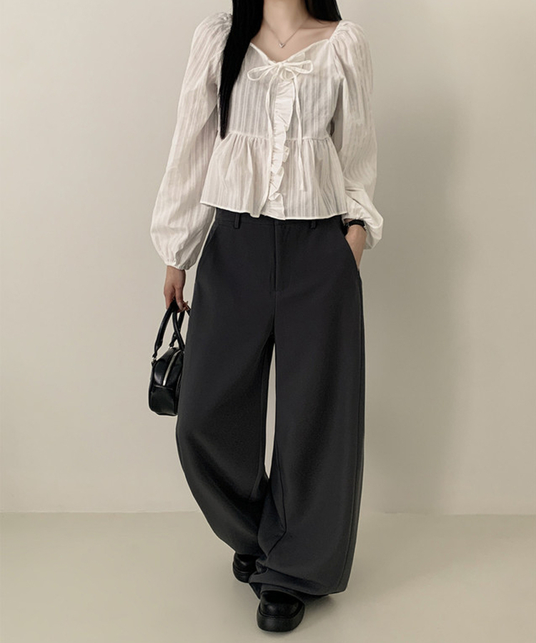 【丈別】ピンタックワイドスラックスパンツ CHARCOAL