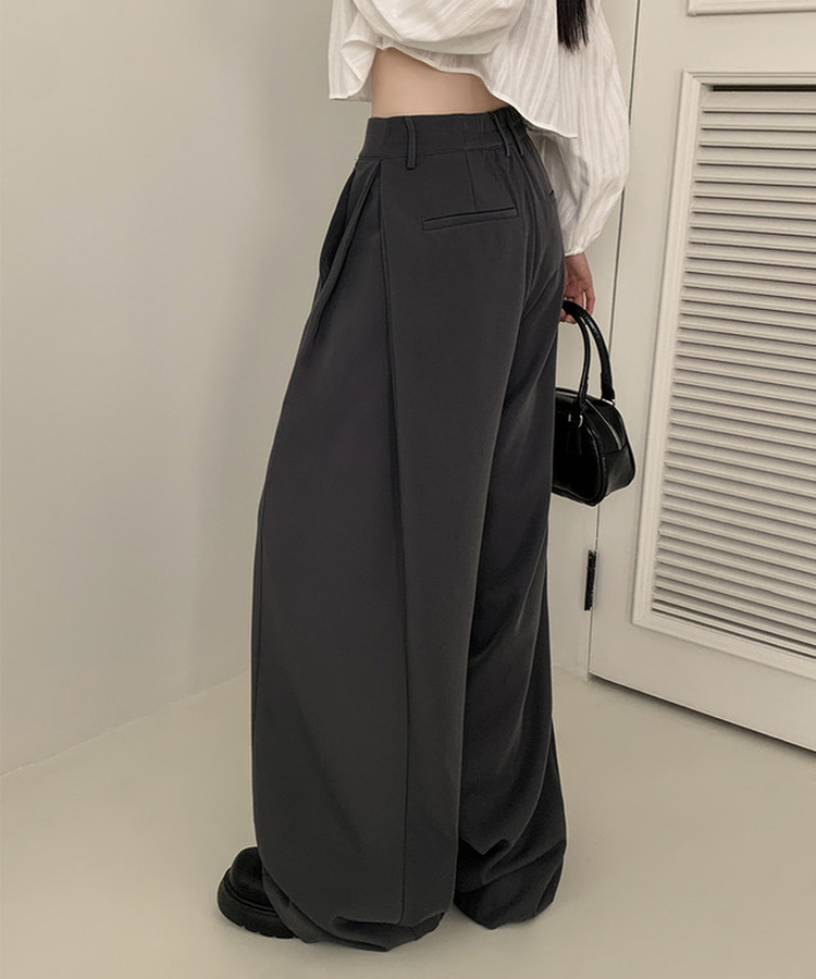 【丈別】ピンタックワイドスラックスパンツ CHARCOAL