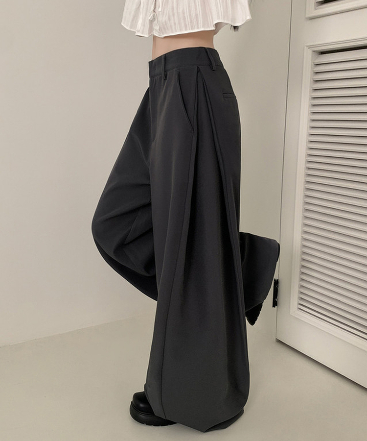 【丈別】ピンタックワイドスラックスパンツ CHARCOAL