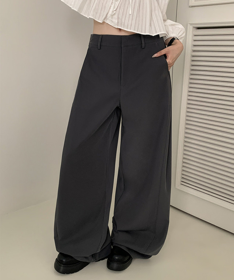 【丈別】ピンタックワイドスラックスパンツ CHARCOAL
