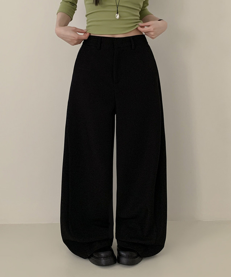 【丈別】ピンタックワイドスラックスパンツ BLACK