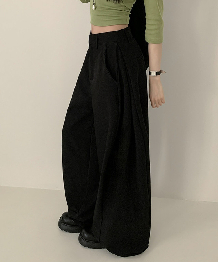 【丈別】ピンタックワイドスラックスパンツ BLACK