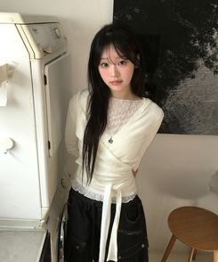 レースレイヤード長袖トップス WHITE