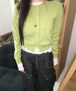 レースレイヤード長袖トップス WHITE