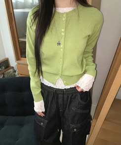 レースレイヤード長袖トップス WHITE