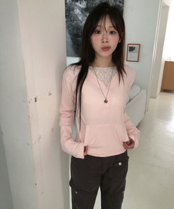 レースレイヤード長袖トップス LIGHT GRAY