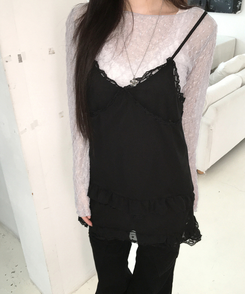 レースレイヤード長袖トップス LIGHT GRAY