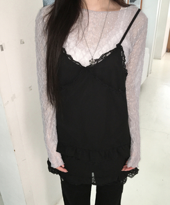 レースレイヤード長袖トップス LIGHT GRAY
