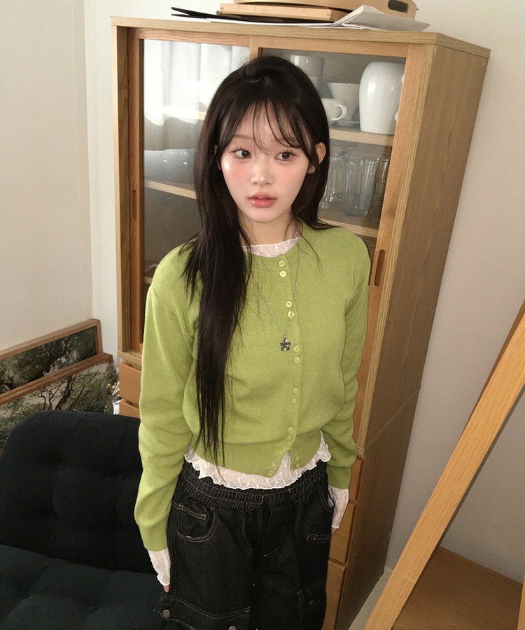 レースレイヤード長袖トップス WHITE