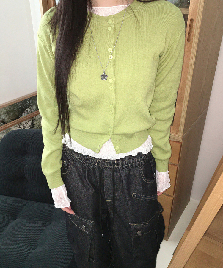 レースレイヤード長袖トップス WHITE