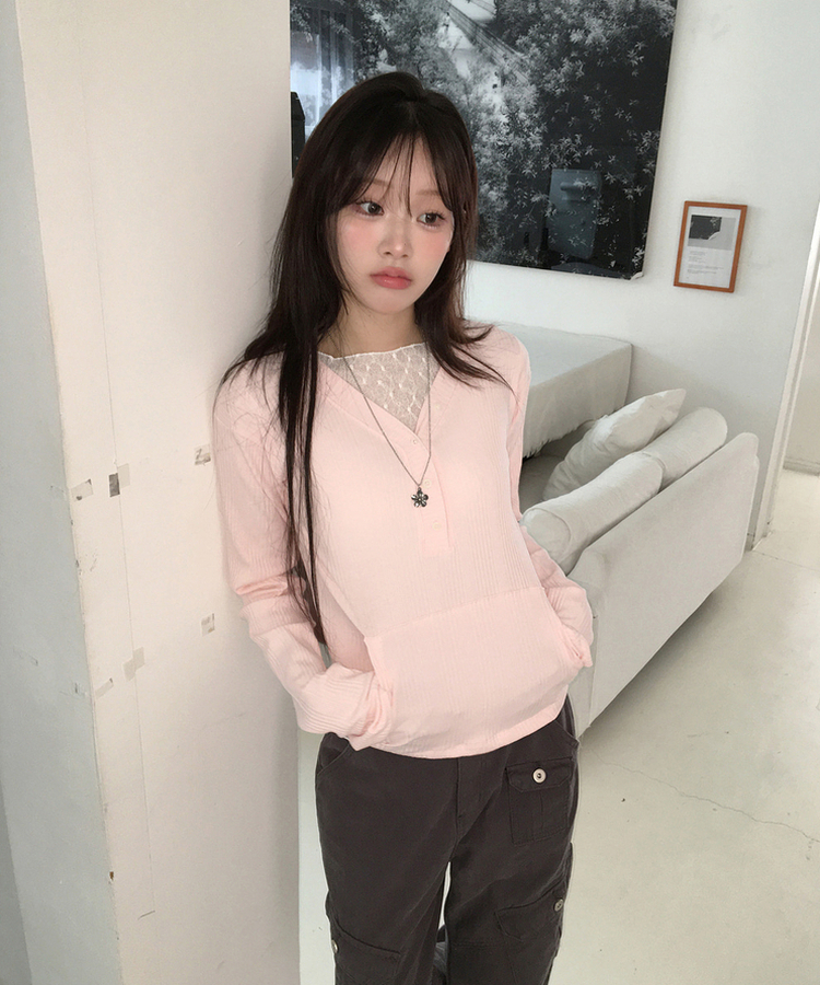 レースレイヤード長袖トップス LIGHT GRAY