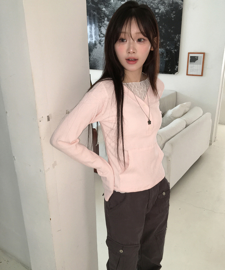 レースレイヤード長袖トップス LIGHT GRAY