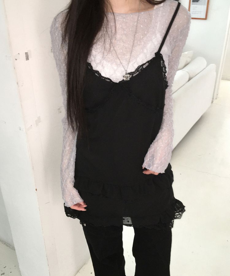 レースレイヤード長袖トップス LIGHT GRAY