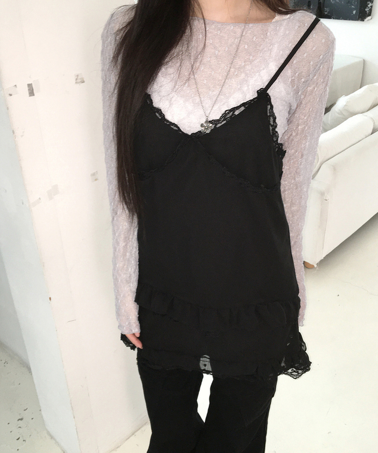 レースレイヤード長袖トップス LIGHT GRAY