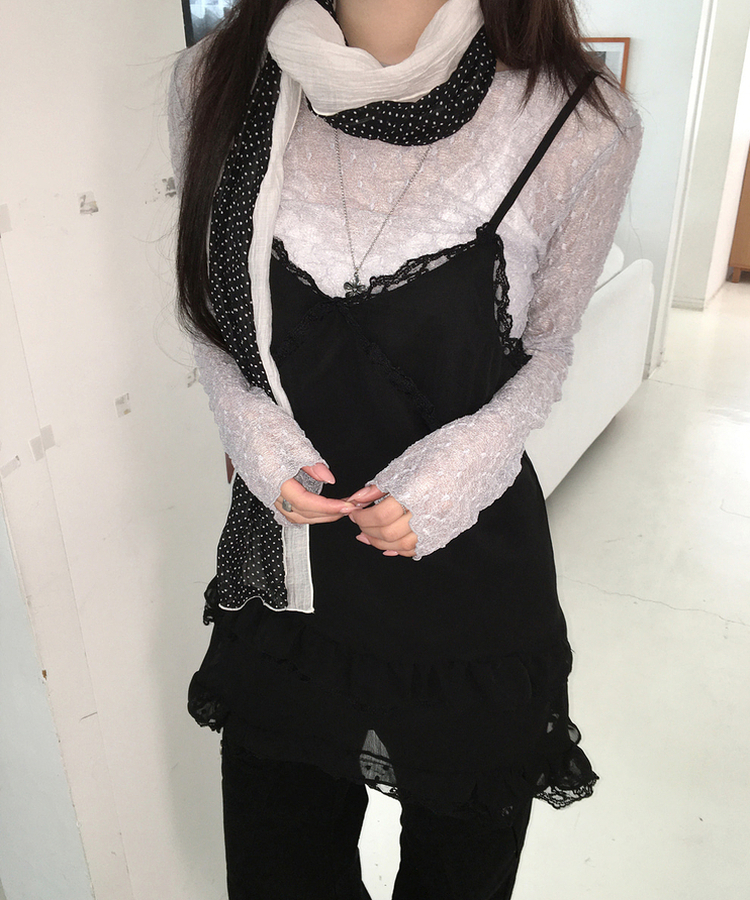 レースレイヤード長袖トップス LIGHT GRAY