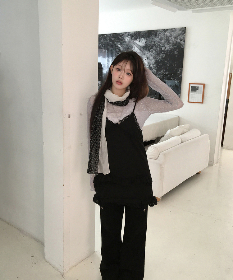 レースレイヤード長袖トップス LIGHT GRAY