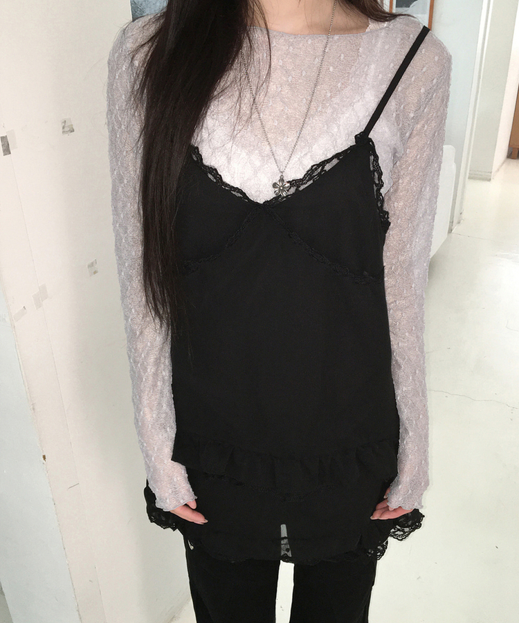 レースレイヤード長袖トップス LIGHT GRAY