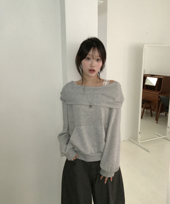 フードオフショルダートップス GREY