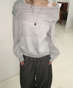 フードオフショルダートップス GREY