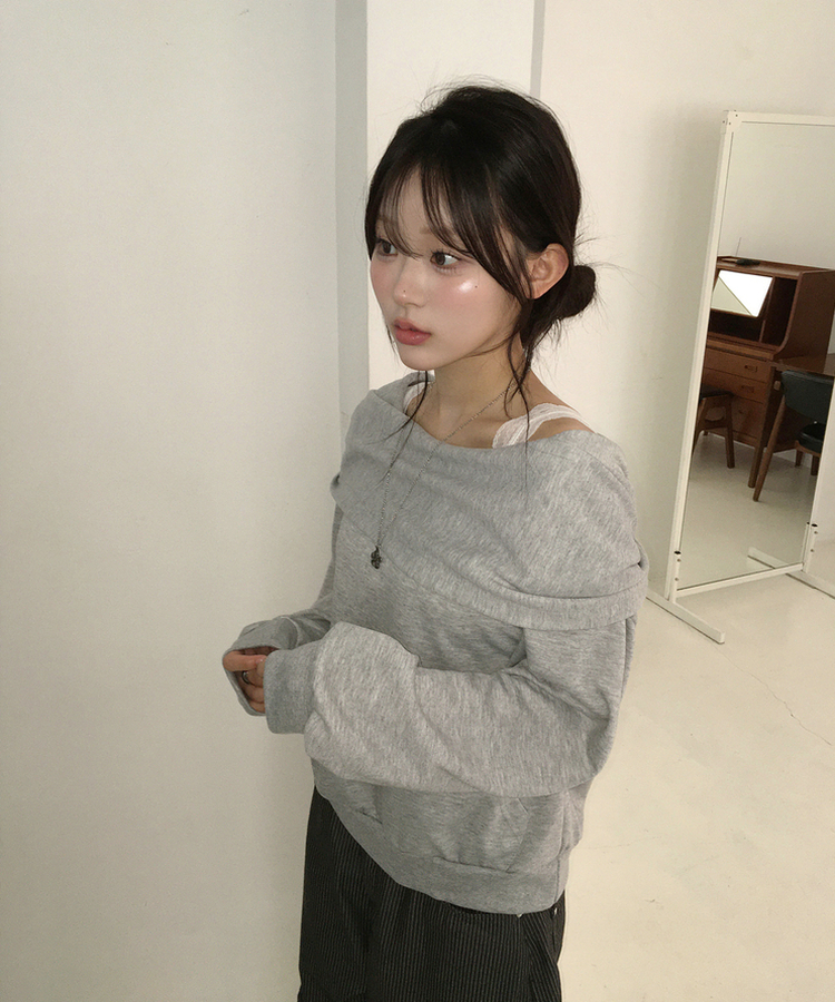 フードオフショルダートップス GREY