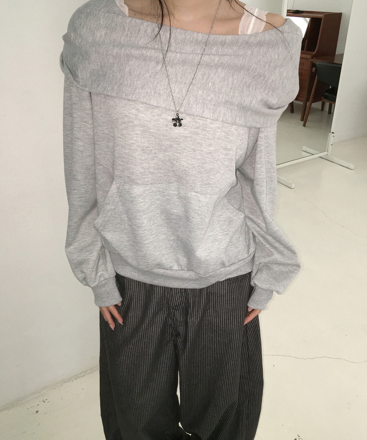 フードオフショルダートップス GREY