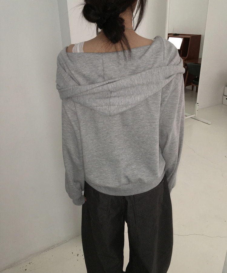 フードオフショルダートップス GREY